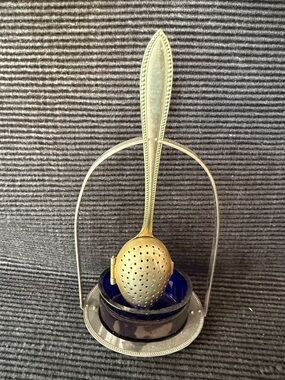 Vintage Tea Strainer Spoon and Stand with Bowl